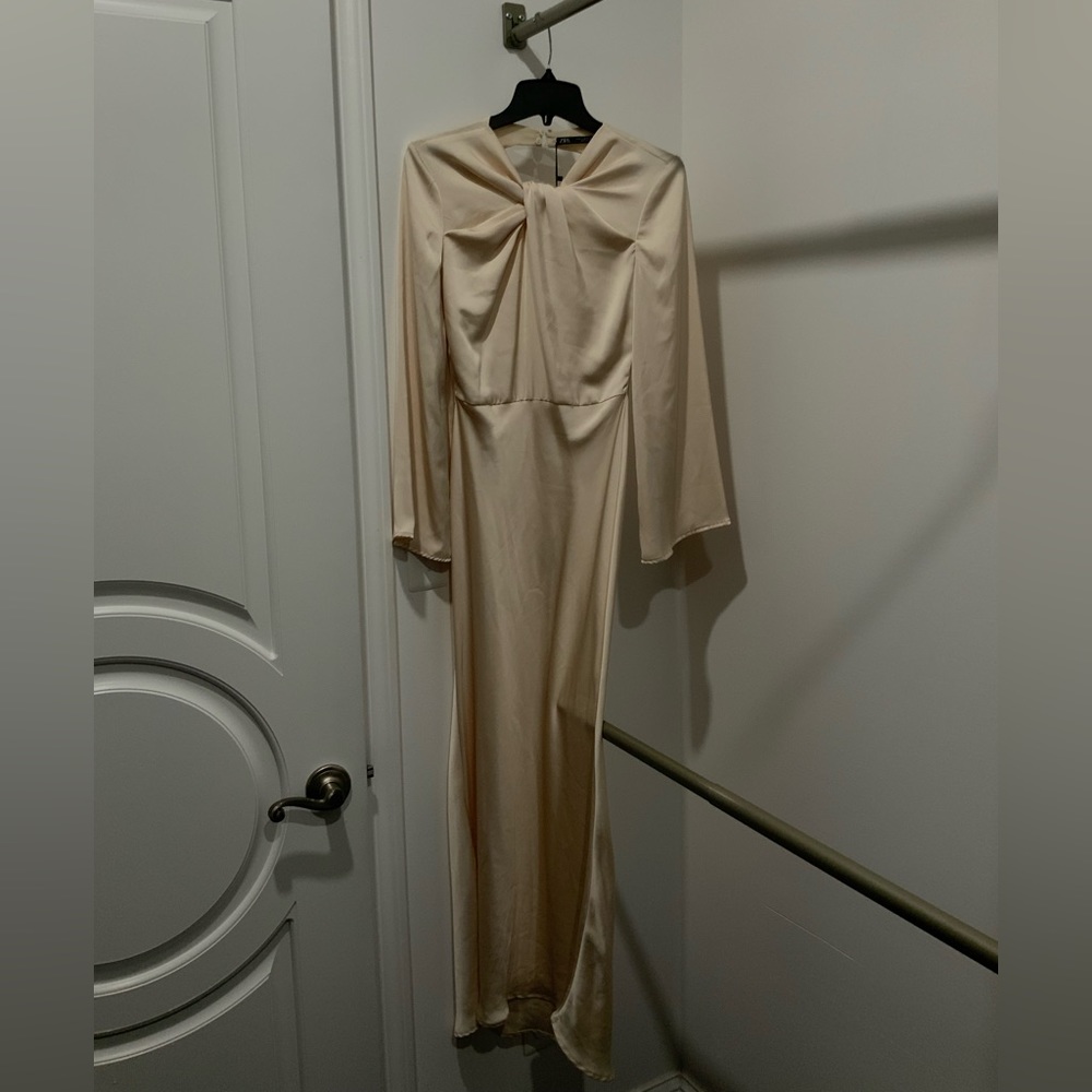 Zara open back satin effect dress